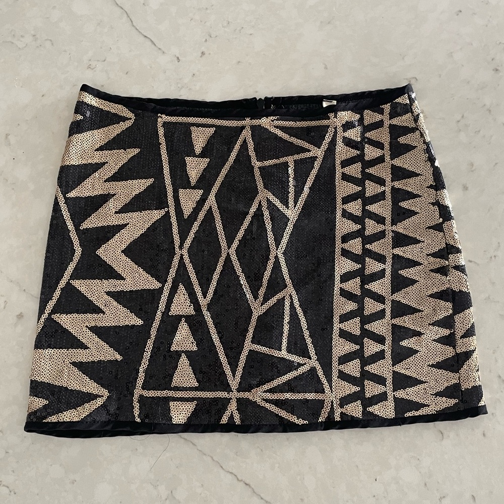 Tyche Black and Gold Art Deco Mini Skirt